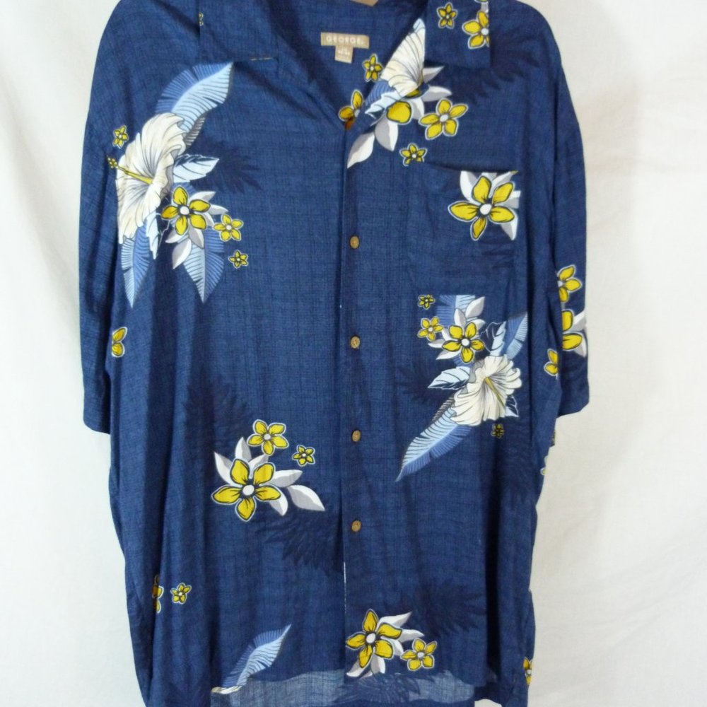 George X-Large Hawaiian Camp Shirt Flowers Blue - Picture 8 of 8